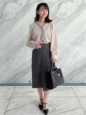 「index（インデックス）のTストラップパンプス（パンプス、ブラック系）」を使った、みさかさん（レディース・158cm）の冬コーディネート
