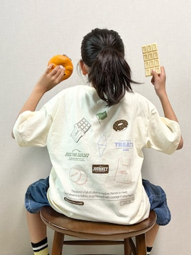 「and D. petit main（アンドディープティマイン）の【365D】おちゃめ半袖T（Tシャツ/カットソー、ホワイト系）」を使った、haru__maaさん（キッズ・135cm）の春コーディネート