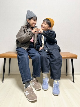 「アイテム（デニムジャケット）」を使った、haru__maaさん（キッズ・132cm）の冬コーディネート