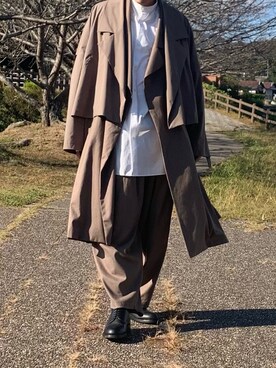 「my beautiful landlet（マイビューティフルランドレット）のアイテム（トレンチコート）」を使った、sayaendoさん（メンズ・180cm）の秋コーディネート