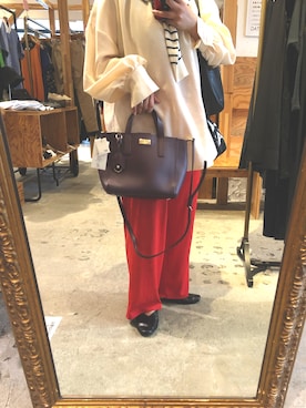 「レッドコーデ」｜「アイテム（パンツ）」を使った、ちるさん（レディース・156cm）の春コーディネート