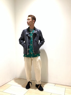 「MANASTASH」｜「アイテム（ライダースジャケット）」を使った、しょーまさん（メンズ・169cm）の春コーディネート