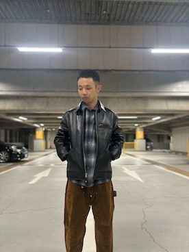 「アイテム（ライダースジャケット）」を使った、しょーまさん（メンズ・169cm）の秋コーディネート