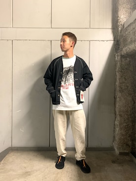 「バンドT」｜「アイテム（ブルゾン）」を使った、しょーまさん（メンズ・169cm）の春コーディネート