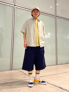 「Dickies（ディッキーズ）のDickies / ディッキーズ 別注 2タック ショーツ（その他パンツ、ブルー系）」を使った、わたしょさん（メンズ・166cm）の夏コーディネート