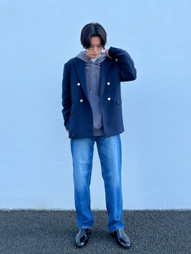 パーカー グレー系 を使った 紺ブレ のメンズ人気ファッションコーディネート Wear