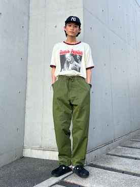 「JOURNAL STANDARD relume（ジャーナルスタンダード　レリューム）のBLUESCENTRIC 別注 リンガーT  ”PEACE JANIS JOPLIN ”（Tシャツ/カットソー）」を使った、わたしょさん（メンズ・166cm・20代）の夏コーディネート