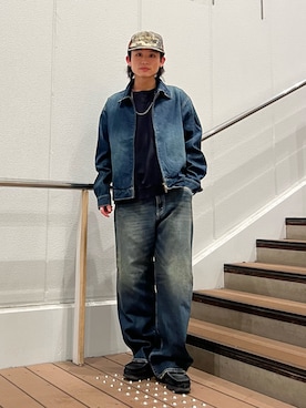 「JOURNAL STANDARD relume（ジャーナルスタンダード　レリューム）のスモーキーデニム 11oz ジップブルゾン（デニムジャケット、ブルー系）」を使った、わたしょさん（メンズ・166cm）の春コーディネート