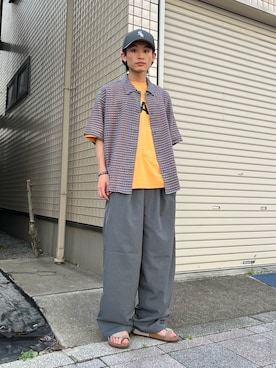 「アイテム（Tシャツ/カットソー、オレンジ系）」を使った、わたしょさん（メンズ・166cm・20代）の夏コーディネート
