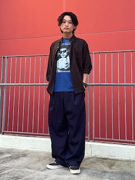 「JOURNAL STANDARD relume（ジャーナルスタンダード　レリューム）のソフトツイル 1タック ”レイジー” ライトスラックス（スラックス、ブルー系）」を使った、わたしょさん（メンズ・166cm）の夏コーディネート