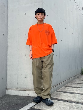 「Cloveru（クローバル）のCloveru / クローバル Japan Made Recycle GOLD FISH WIDE Tee（Tシャツ/カットソー）」を使った、わたしょさん（メンズ・166cm・20代）の夏コーディネート