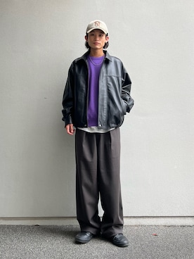 「アイテム（ライダースジャケット）」を使った、わたしょさん（メンズ・166cm）の秋コーディネート