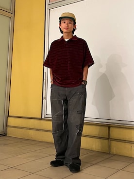 「JOURNAL STANDARD relume（ジャーナルスタンダード　レリューム）の＜Relume Jeans＞リメイク ライトオンス デニムペインターパンツ（デニムパンツ、ブラック系）」を使った、わたしょさん（メンズ・166cm）の夏コーディネート