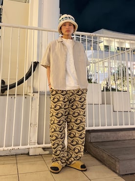 「JOURNAL STANDARD relume（ジャーナルスタンダード　レリューム）のスラブ天竺 1ボタン ヘンリーネック Tシャツ（Tシャツ/カットソー、ホワイト系）」を使った、わたしょさん（メンズ・166cm）の夏コーディネート