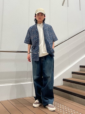 「JOURNAL STANDARD relume（ジャーナルスタンダード　レリューム）のスモーキーデニム 11oz オーバーパンツ（デニムパンツ、ブルー系）」を使った、わたしょさん（メンズ・166cm）の春コーディネート