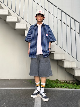「ハーフパンツ」｜「アイテム（その他）」を使った、わたしょさん（メンズ・166cm）の夏コーディネート