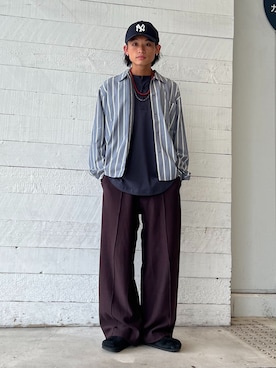 「Champion（チャンピオン）のCHAMPION / チャンピオン 別注 R/W スウェット トラック パンツ（スウェットパンツ、ブラウン系）」を使った、わたしょさん（メンズ・166cm）の夏コーディネート