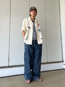 「アイテム（チノパンツ、ブルー系）」を使った、わたしょさん（メンズ・166cm）の夏コーディネート