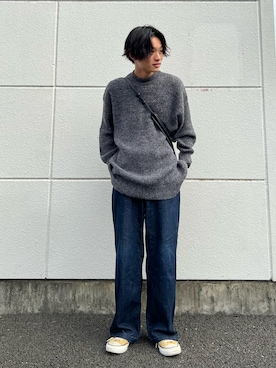 「SENSE OF PLACE by URBAN RESEARCH（センスオブプレイスバイアーバンリサーチ）のフェイクレザーマルシェバッグ（トートバッグ）」を使った、わたしょさん（メンズ・166cm）の秋コーディネート