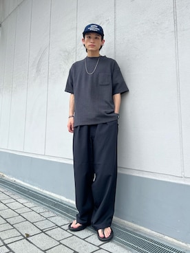 「RIDING HIGH（ライディングハイ）のRIDING HIGH/ ライディングハイ 別注 シアサッカージャージ Tシャツ（Tシャツ/カットソー）」を使った、わたしょさん（メンズ・166cm・20代）の夏コーディネート