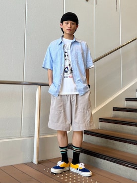 「PEANUTS（ピーナッツ）のアイテム（トップス）」を使った、わたしょさん（メンズ・166cm）の夏コーディネート