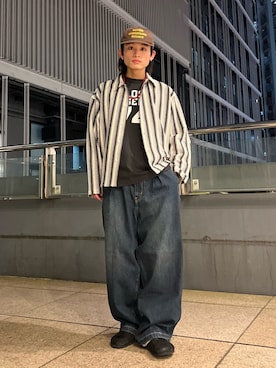 「Champion（チャンピオン）のCHAMPION / チャンピオン 別注 T1011 カレッジプリント Tシャツ（Tシャツ/カットソー、ブラック系）」を使った、わたしょさん（メンズ・166cm）の春コーディネート