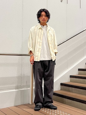 「Gramicci（グラミチ）のGRAMICCI / グラミチ 別注 ガーメントダイ グラミチパンツ（チノパンツ、ブラック系）」を使った、わたしょさん（メンズ・166cm）の夏コーディネート