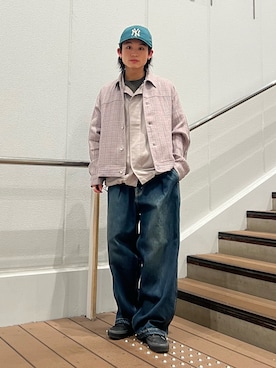 「JOURNAL STANDARD relume（ジャーナルスタンダード　レリューム）のパナマ ファティーグ 半袖シャツ（シャツ/ブラウス、グレー系）」を使った、わたしょさん（メンズ・166cm）の春コーディネート