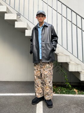 「コート」｜「アイテム（ライダースジャケット）」を使った、わたしょさん（メンズ・166cm）の秋コーディネート