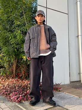 「アイテム（帽子、グレー系）」を使った、わたしょさん（メンズ・166cm）の冬コーディネート