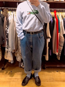 「LACOSTE（ラコステ）のアイテム（スウェット、ブルー系）」を使った、蜂蜜レモンさん（メンズ・170cm）の秋コーディネート