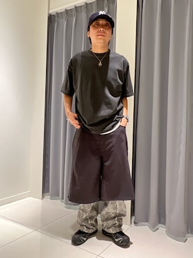 「SENSE OF PLACE by URBAN RESEARCH(センスオブプレイスバイアーバンリサーチ)のフェードルーズクルーネックショートスリーブ Tシャツ(Tシャツ/カットソー、ブラック系)」を使った、sop_tsubasaさん(メンズ・167cm)の夏コーディネート