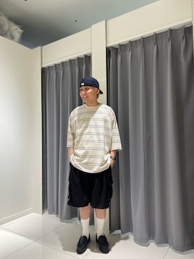 「SENSE OF PLACE by URBAN RESEARCH(センスオブプレイスバイアーバンリサーチ)のボーダーエクストラルーズTシャツ(Tシャツ/カットソー、グレー系)」を使った、sop_tsubasaさん(メンズ・167cm)の夏コーディネート