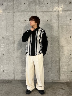 「SENSE OF PLACE by URBAN RESEARCH（センスオブプレイスバイアーバンリサーチ）のネップワイドダブルスラックス（スラックス）」を使った、sop_tsubasaさん（メンズ・167cm）の秋コーディネート