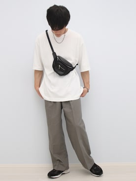「WYM LIDNM（ウィム バイ リドム）の【WYM LIDNM】SHRINK EMBOSS LEATHER BODY BAG（ボディバッグ/ウエストポーチ、ブラック系）」を使った、Yukiさん（メンズ・171cm）の夏コーディネート