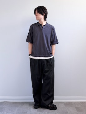 「UNIQLO（ユニクロ）のアイテム（ポロシャツ、グレー系）」を使った、Yukiさん（メンズ・171cm）の春コーディネート