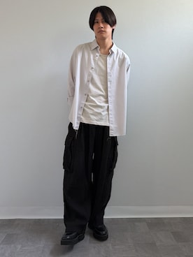 「WYM LIDNM（ウィム バイ リドム）のMVS LAYERED SLIT TANK TOP（タンクトップ、グレー系）」を使った、Yukiさん（メンズ・171cm）の春コーディネート