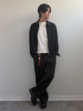 「WYM LIDNM（ウィム バイ リドム）のEXTRA FINE COTTON CROPPED L/S TEE（Tシャツ/カットソー、ホワイト系）」を使った、Yukiさん（メンズ・171cm）の春コーディネート