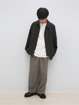 「WYM LIDNM（ウィム バイ リドム）のLIGHT WEIGHT WIDE FLIGHT BLOUSON（ブルゾン、グレー系）」を使った、Yukiさん（メンズ・171cm）の夏コーディネート