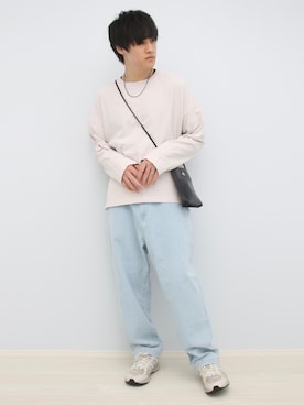 「WYM LIDNM（ウィム バイ リドム）の【WYM LIDNM】SHRINK EMBOSS LEATHER SHOULDER BAG（ショルダーバッグ、ブラック系）」を使った、Yukiさん（メンズ・171cm）の春コーディネート