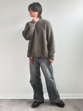 「LIDNM（リドム）のFOX CASHMERE KNIT（ニット/セーター、グレー系）」を使った、Yukiさん（メンズ・171cm）の春コーディネート