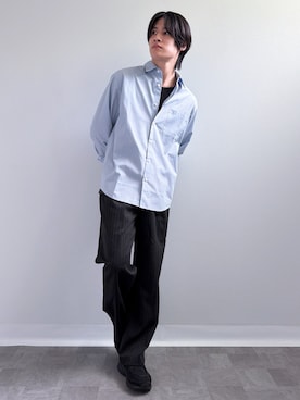 「WYM LIDNM（ウィム バイ リドム）のTECH WOOL GABARDINE STRAIGHT SLACKS 【SET-UP】（スラックス、グレー系）」を使った、Yukiさん（メンズ・171cm）の春コーディネート