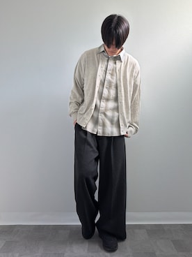 「WYM LIDNM（ウィム バイ リドム）のOMBRE CHECK HS SHIRT（シャツ/ブラウス、グレー系）」を使った、Yukiさん（メンズ・171cm）の春コーディネート
