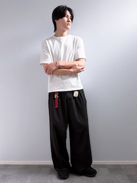 「WYM LIDNM（ウィム バイ リドム）のスラックス（スラックス、グレー系）」を使った、Yukiさん（メンズ・171cm）の夏コーディネート