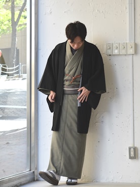 「着物」｜「アイテム（サンダル）」を使った、たいちゃんさん（メンズ・164cm）の秋コーディネート