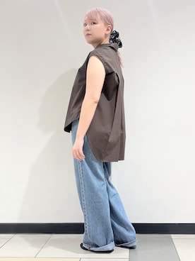 「DRESSTERIOR（ドレステリア）のフレンチスリーブ スキッパーブラウス（シャツ/ブラウス、ブラウン系）」を使った、あき／ドレステリア柏高島屋SC店さん（レディース・160cm）の夏コーディネート
