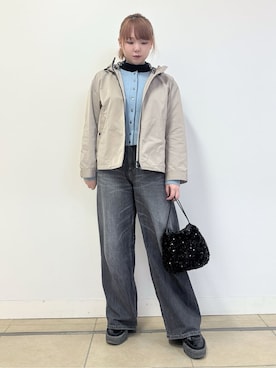 「DRESSTERIOR（ドレステリア）の【ウォッシャブル/撥水素材】撥水ツイル マウンテンパーカー（ブルゾン、ベージュ系）」を使った、あき／ドレステリア柏高島屋SC店さん（レディース・160cm）の冬コーディネート