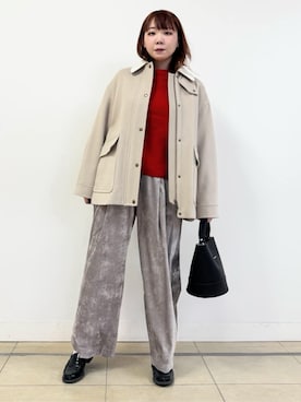 「DRESSTERIOR（ドレステリア）の【CLASSY.12月号/otonaMUSE11月号掲載】ウールハンティングブルゾン（ブルゾン、ベージュ系）」を使った、あき／ドレステリア柏高島屋SC店さん（レディース・160cm）の冬コーディネート