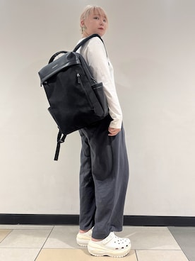 「DRESSTERIOR（ドレステリア）の【接触冷感/UVカット/抗菌防臭/しわ防止】クールデオドラント ロングTシャツ（Tシャツ/カットソー、ホワイト系）」を使った、あき／ドレステリア柏高島屋SC店さん（レディース・160cm）の春コーディネート