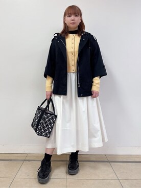 「DRESSTERIOR（ドレステリア）の【ウォッシャブル/撥水素材】Ａライン ショートモッズコート（ブルゾン、ブルー系）」を使った、あき／ドレステリア柏高島屋SC店さん（レディース・160cm）の冬コーディネート